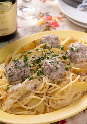 ドイツ風肉だんごのクリーム煮パスタ-レシピのメイン写真