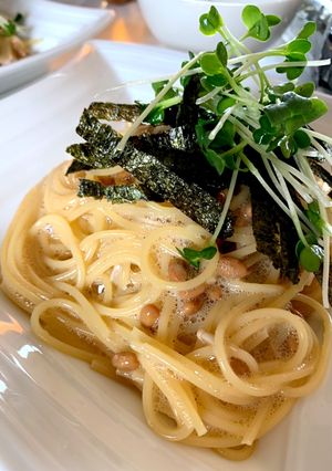 卵かけ納豆パスタ♡絶品ふわふわ〜-レシピのメイン写真