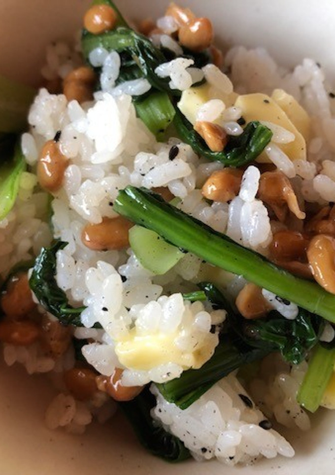 納豆と小松菜の胡麻和え、チーズご飯-レシピのメイン写真