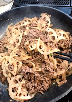 レンコン牛肉胡麻味噌炒め-レシピのメイン写真