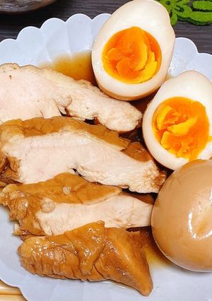 電子レンジで簡単！鶏ハムと煮卵-レシピのメイン写真