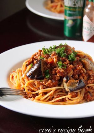 揚げナスと挽肉のトマトパスタ-レシピのメイン写真