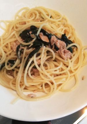 水前寺菜（金時草）とツナのスパゲッティ-レシピのメイン写真