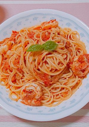 海老のトマトクリームパスタ〜バジル風味〜-レシピのメイン写真