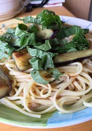 超簡単あっさりナスとツナのしそ乗せパスタ-レシピのメイン写真