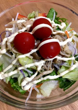 レンチンサラダきのこうどん-レシピのメイン写真