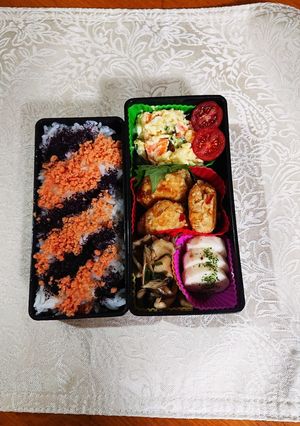 蓮根の肉団子と舞茸ザーサイのお弁当です-レシピのメイン写真
