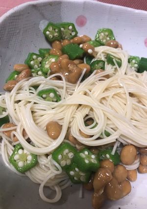 食欲ない時の定番☆オクラ納豆そうめん-レシピのメイン写真