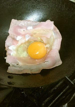 いつもの簡単私のハムエッグ-レシピのメイン写真