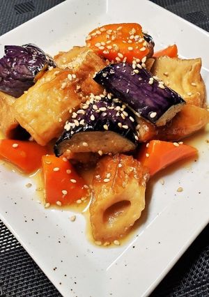茄子と厚揚げの甘辛煮(竹輪で増まし)-レシピのメイン写真