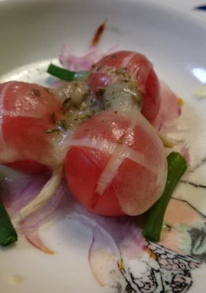 ミニトマトの十字飾り切りチーズ焼き-レシピのメイン写真