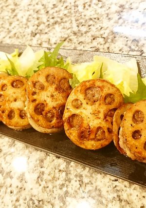レンコンはさみ焼きで食物繊維摂取！-レシピのメイン写真
