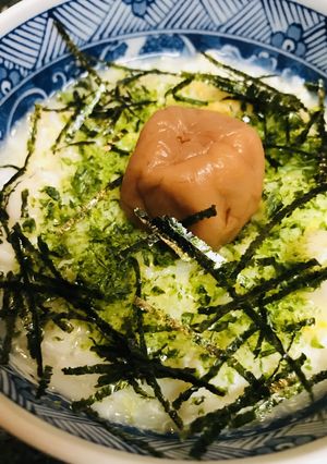 お粥の冒険●キノコ粥に梅干し＆色々海苔-レシピのメイン写真