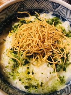 お粥の冒険●キノコのおかゆにサラダ麵-レシピのメイン写真