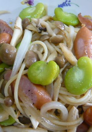 旬のそら豆ときのこのパスタ-レシピのメイン写真