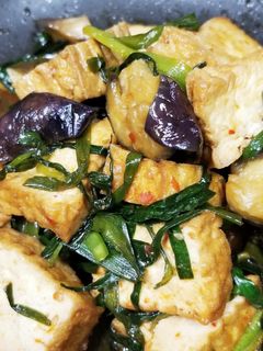 焼き肉のたれで♪茄子・厚揚げ・ニラ炒め-レシピのメイン写真