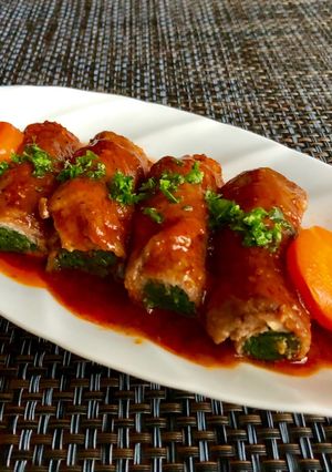 豚肉のほうれん草巻き＊とろりトマト煮込み-レシピのメイン写真