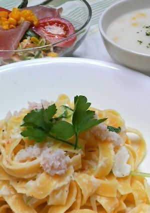 蟹缶とマスカルポーネのクリームパスタ　-レシピのメイン写真