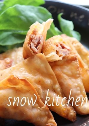 ツナトマチーズの揚げ焼きワンタン-レシピのメイン写真
