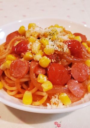 プチトマトとコーンの可愛いスパゲティ♡-レシピのメイン写真
