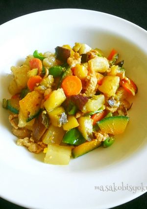 豚と野菜サイコロ味噌炒め・一人昼ご飯⑨-レシピのメイン写真
