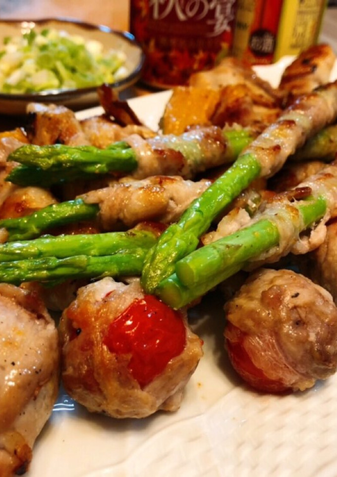 かぼちゃとトマトとアスパラの肉巻き-レシピのメイン写真