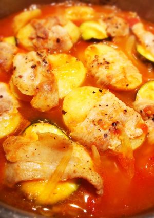 残り野菜で豚巻きトマト煮込み-レシピのメイン写真