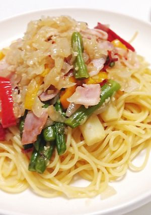 彩り野菜☆たまねぎソースのペペロンチーノ-レシピのメイン写真