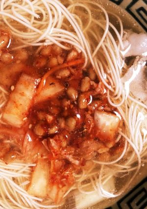 納豆キムチの温そうめん-レシピのメイン写真