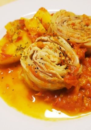 豚こまキャベツロール~トマト煮込み~-レシピのメイン写真
