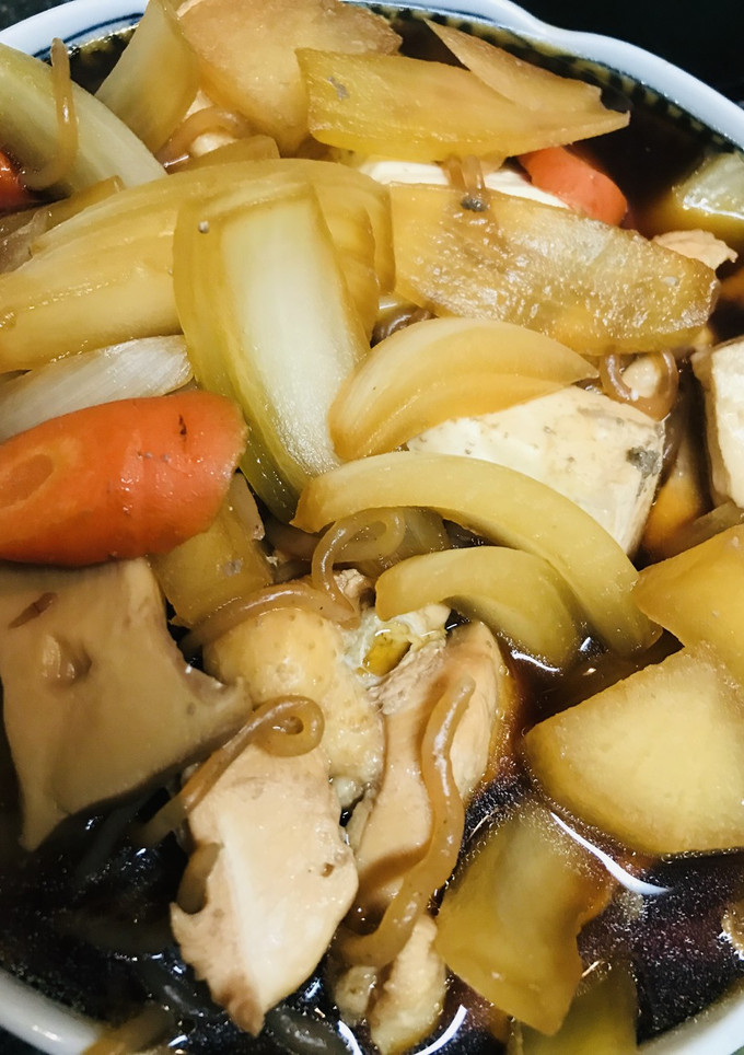 煮てからいただく●鶏むね肉のスキ焼き鍋-レシピのメイン写真