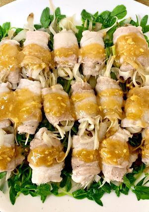 レンジ de 豚しゃぶ肉のごぼう巻き-レシピのメイン写真