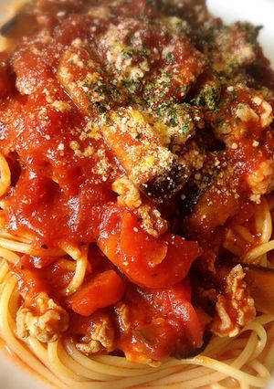 茄子と豚肉のトマトパスタ-レシピのメイン写真