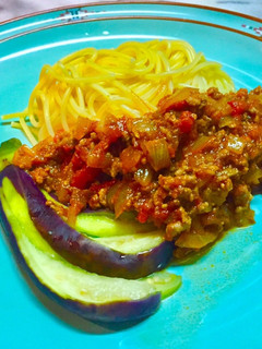 No2244ミートソースパスタと茹で茄子-レシピのメイン写真