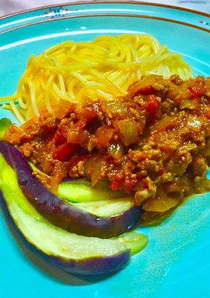 No2244ミートソースパスタと茹で茄子-レシピのメイン写真