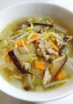 食感を楽しむ⭐もち麦入り中華風スープ-レシピのメイン写真