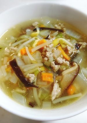 食感を楽しむ⭐もち麦入り中華風スープ-レシピのメイン写真
