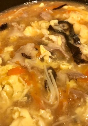 豚バラきのこのぽかぽか卵スープ-レシピのメイン写真