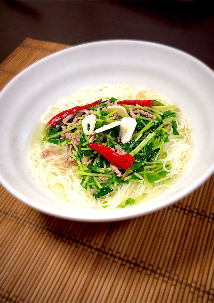 豆苗と干しエビのベトナム風にゅうめん-レシピのメイン写真