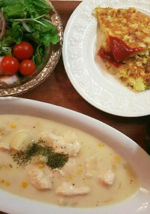 夕飯!キャベツオープンオムレツ シチュー-レシピのメイン写真