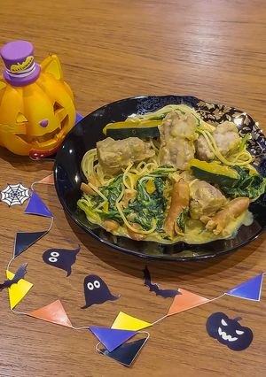 ハロウィン・パンプキンカレーパスタ-レシピのメイン写真