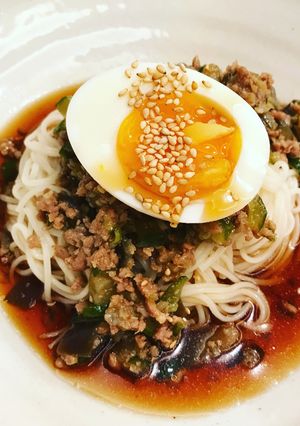 ナスとキュウリの肉味噌 そうめん-レシピのメイン写真