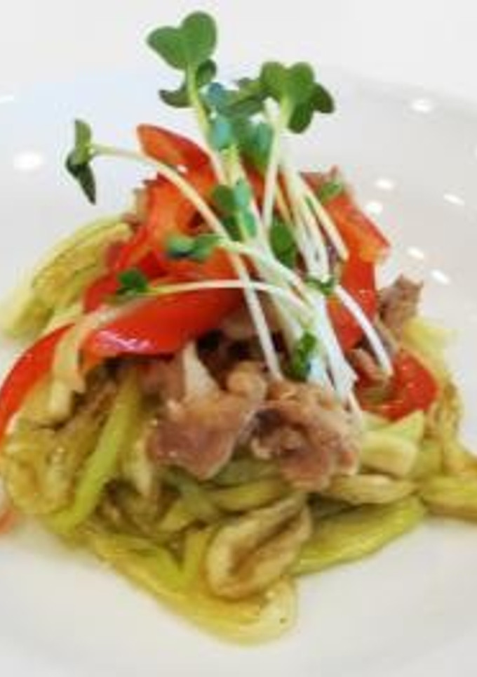 松山長なす素麺仕立て 甘とろ豚の味噌あん-レシピのメイン写真