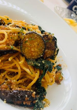 茄子とほうれん草のボロネーゼパスタ-レシピのメイン写真