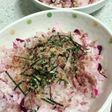しば漬けでほんのりピンクの和風チャーハン