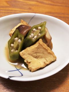 15分で完成!厚揚げ、オクラ、椎茸の煮物-レシピのメイン写真