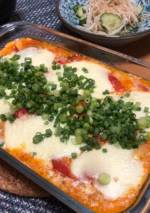 トマトと鶏肉の卵のモッツァレラチーズ焼き-レシピのメイン写真