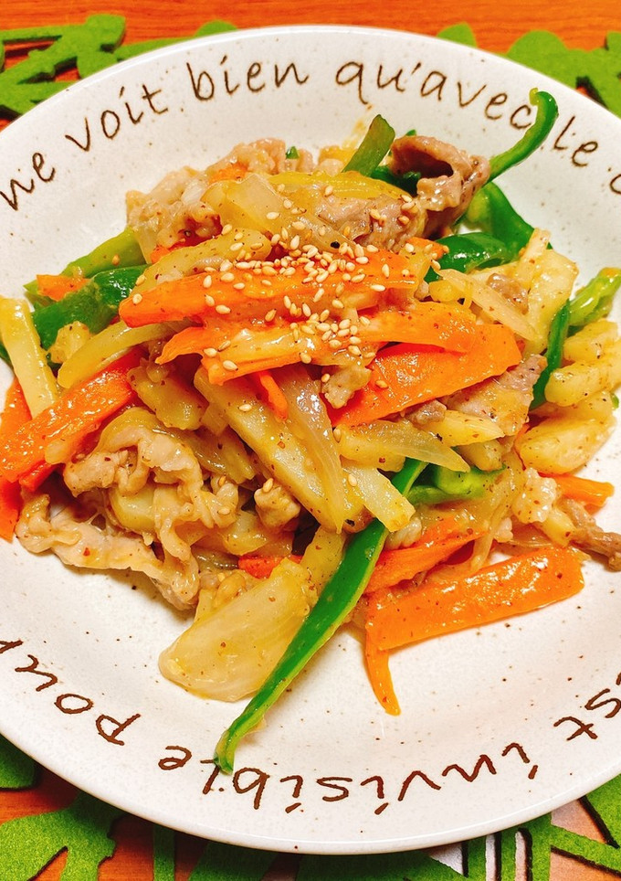 豚こま肉の粒マスタードオイマヨ野菜炒め☆-レシピのメイン写真