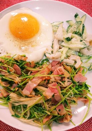 ベーコンと豆苗のニンニク炒め♪-レシピのメイン写真
