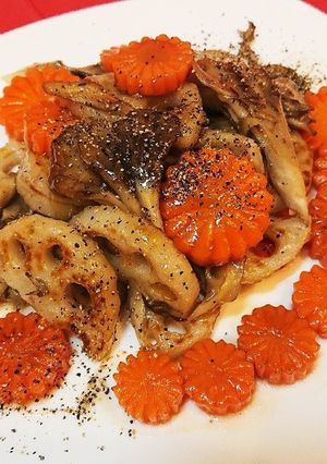 蓮根と人参&舞茸の旨さっぱり♪だし酢炒め-レシピのメイン写真